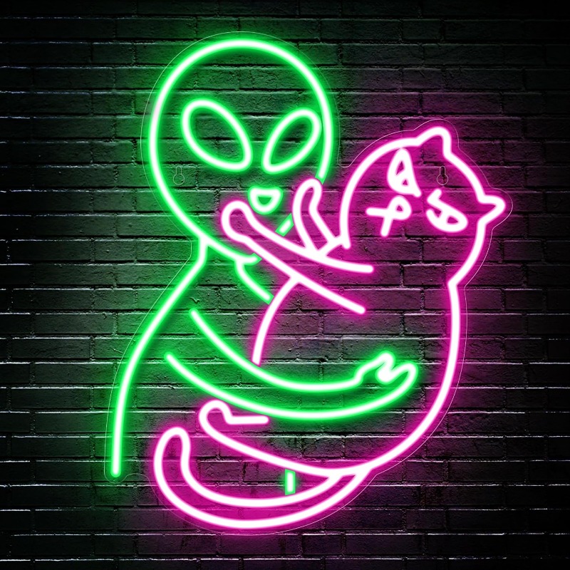 Alien Cat Neon Sign,Green Alie - Party Games Best ulasan dan harga