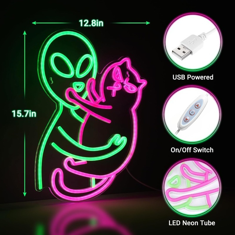 Alien Cat Neon Sign,Green Alie - Party Games Best ulasan dan harga
